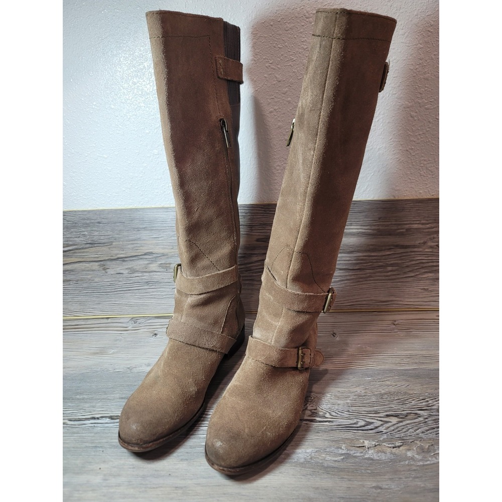 UGG Boots size 7 tall suade leather sheepskin buckles low heal side zipper